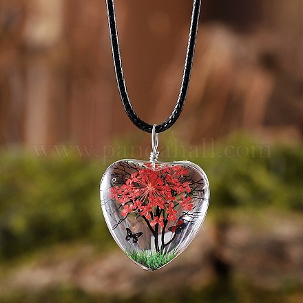 Подвеска в форме сердца из стекла с сушеным цветком и деревом внутри FS-WG87A6D-07-1