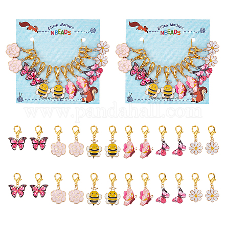Alliage émail abeille & fleur & papillon charme marqueurs de point de verrouillage HJEW-PH01786-1