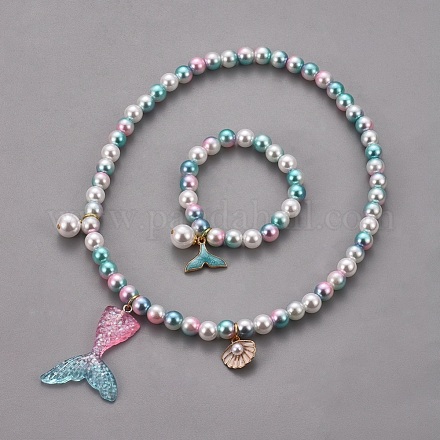 Conjuntos de pulseras y collares de perlas de imitación de plástico SJEW-JS01053-01-1