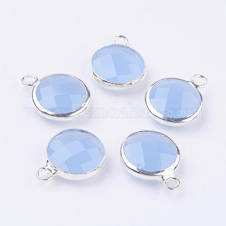 Silver Color Plated Brass Glass Flat Round Charms GLAA-M003-A-18S-1