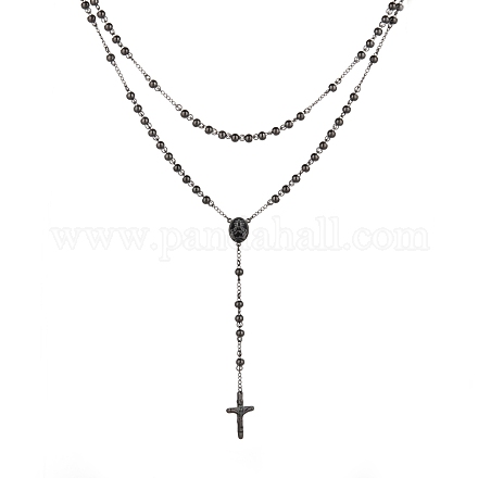 Herren Rosenkranz Halskette mit Kruzifix Kreuz NJEW-I011-6mm-04-1