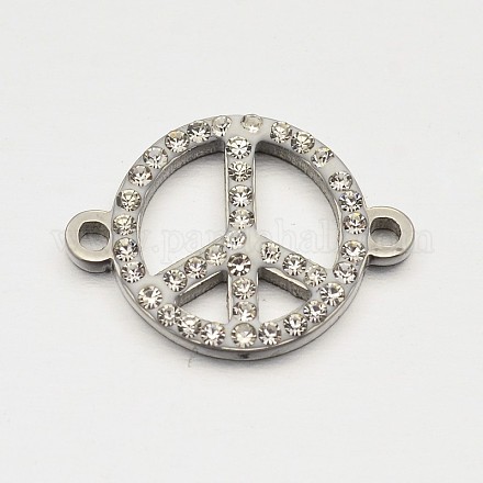 Original Color 304 Stainless Steel Polymer Clay Grade A Rhinestone Peace Sign Links connectors STAS-E084-05-1