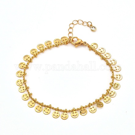 Flat Round with Smiling Face Brass Charm Bracelets BJEW-JB06650-02-1