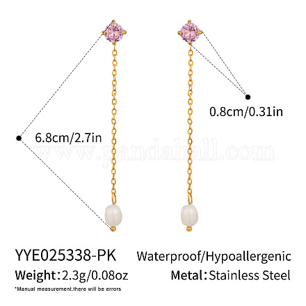 Серьги-гвоздики с кисточками в форме ромба из нержавеющей стали 304 с кубическим цирконием SU8533-5-1