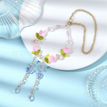 Подвесные украшения из гальванического стекла и натурального розового кварца HJEW-JM04550-1