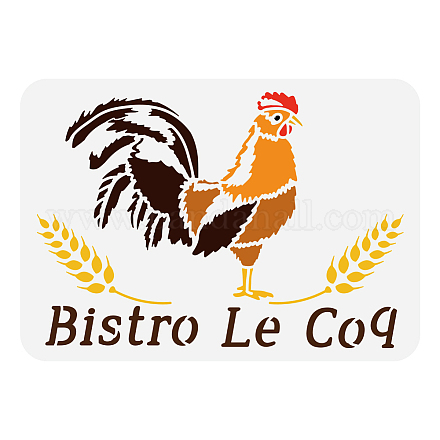 FINGERINSPIRE Bistro Le Coq Painting Stencil 8.3x11.7inch Cock Pattern Painting Template Decorative Wheat Stencil Vintage Motifs Theme Craft Stencil for Painting on Wall Wood Furniture DIY Home Decor DIY-WH0396-625-1
