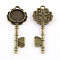Tibetan Style Alloy Key Big Pendant Cabochon Settings, Cadmium Free & Nickel Free & Lead Free, Antique Bronze, Tray: 14mm, 52x20x2mm, Hole: 3mm