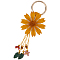 Leather and Alloy Keychain, Flower, Orange, 190mm