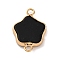 Natural Black Stone Flower Connector Charms, Brass 5 Petal Flower Links, Golden, 24.5x17x3.3mm, Hole: 2.4mm