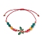 Christmas Glass Braided Bead Bracelets, Alloy Enamel Adjustable Bracelets for Women, Holly Leaves, Inner Diameter: 1~3-1/8 inch(2.5~8cm)