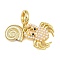 Brass Pave ABS Imitation Pearl Crab Shell Shape European Dangle Charms, Sea Animals Large Hole Pendants with Black Cubic Zirconia, Rack Plating, Long-Lasting Plated, Cadmium Free & Lead Free, Real 18K Gold Plated, 30mm, Hole: 5.5mm