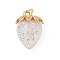 304 Stainless Steel Pendants, Strawberry, with Resin and Rhinestone, Ion Plating(IP), Real 18K Gold Plated, White, 31x21.5x15mm, Hole: 2.5mm