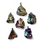 Electroplated Raw Natural Quartz Crystal Pendants, Nuggets Charms with Iron Findings, Platinum, Colorful, 31~42x18~35x8~33mm, Hole: 6.5x4.5mm