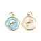 Brass Pendants, with Enamel, with Jump Ring, Golden, Fish, 17.5x15x2.5~3.5mm, Hole: 3.2mm