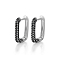Rectangle S925 Sterling Silver Hoop Earrings, with Cubic Zirconia, Silver, Black, 16x14mm