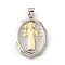 Brass Pendants, Oval with Saint Benedict Pattern, Platinum & Golden, 27x18.5x3.5mm, Hole: 4.8x3.5mm