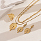 Leaf 201 Stainless Steel Hoop Earrings & Pendant Necklaces & Chain Necklaces & Rings Set for Women, Golden