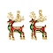 Brass Micro Pave Cubic Zirconia Enamel Pendants, Rack Plating, Cadmium Free & Lead Free, Long-Lasting Plated, Golden, Deer, 27.5x20x4mm, Hole: 5x3mm