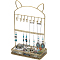 1Pc Cat Ear Iron Jewelry Organizer Display Stands with Wooden Base, Tabletop Jewelry Storage Rack for Earrings Bracelets Necklaces Display, Golden, 18.2x10.3x30.5cm