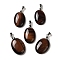 Dyed & Heated Natural Red Tiger Eye Pendants, Oval Charms with Rack Plating Platinum Plated Brass Snap on Bails, 30x21.5~22x6~6.5mm, Hole: 6x4mm