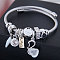 Adjustable Stainless Steel European Bangles, Charm Bangles for Women, Swan Charm, with Alloy & Rhinestone & Resin & Enamel, White, Inner Diameter: 2-1/8 inch(5.5cm)