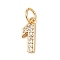 Brass Micro Pave Clear Cubic Zirconia Charms, Number, Long-Lasting Plated, Cadmium Free & Lead Free, Rack Plating, with Jump Ring, Real 18K Gold Plated, 12x4.5x1.7mm, Hole: 3.4mm