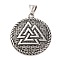 316 Surgical Stainless Steel  Pendants, Antique Silver, Flat Round Charms, Valknut, 43x38.5x5mm, Hole: 9x4mm