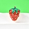 Brass Cuff Rings, Strawberry, with Enamel, Lead Free & Cadmium Free, Long-Lasting Plated, Rack Plating, Real 18K Gold Plated, 32x22mm