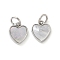 Natural White Shell Heart Charms, with Brass Settings and Jump Rings, Platinum, 9.5x8x2mm, Hole: 3mm