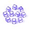 Spray Painted Transparent Acrylic Beads, Cube with Heart, Medium Purple, 7x6.5x6.5mm, Hole: 3.8~4mm,  about 2270pcs/500g