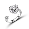 Flower Rotatable Open Cuff Rings for Women, Brass Cubic Zirconia Fidget Spinner Rings for Calming Worry Meditation, Clear, Inner Diameter: 16mm, Flower: 13mm