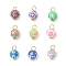 Handmade Polymer Clay Pendants, Round with Flower, Mixed Color, 17x10.5mm, Hole: 3.5mm