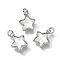 Brass Charms, Star with Glass & Glitter Powder, Long-Lasting, Lead Free & Cadmium Free, white, Platinum, 11x9x4mm, Hole: 2mm