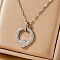 Ring Brass Cubic Zirconia Pendant Necklaces for Women, Simple and Fashionable, Platinum, 15.75 inch(40cm)