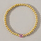 Golden Brass Round Beads Stretch Bracelets, Glass Evil Eye Bead Jewelry for Women, Pink, Inner Diameter: 6-7/8 inch(17.5cm)