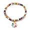 Glass Seed Double Layer Multi-strand Bracelets, Stretch Bracelet with Alloy Enamel Flower Charms, Colorful, Inner Diameter: 2-1/4 inch(5.7cm)