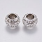 304 Stainless Steel Beads, with Polymer Clay Rhinestone, Large Hole Beads, Rondelle, White, Stainless Steel Color, 16x10mm, Hole: 8mm