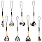 16Pcs 8 Colors Cat Shape Alloy Glass Mobile Straps, Black, 115~117mm, 2pcs/style