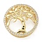 Rack Plating Brass Micro Pave Clear Cubic Zirconia Slide Charms, Long-Lasting Plated, Lead Free & Cadmium Free, Flat Round with Tree, Real 18K Gold Plated, 21x5.5mm, Hole: 6.5x1mm