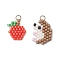2Pcs 2 Styles Beaded Apple & Hedgehog Charms, Loom Pattern Glass Seed Beads Pendants, 304 Stainless Steel Jump Rings, Mixed Color, 15~17.5x12.5~13.5x2mm, Hole: 2.5mm, 1pc/style