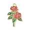 Alloy Enamel Pendants, Flower, Golden, Cerise, 29.5x19x1.5mm, Hole: 2mm