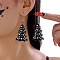Halloween Acrylic Dangle Earrings, Christmas Tree with Skull, Platinum, Black, 67x30mm