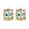 304 Stainless Steel Enamel & Rhinestone Pendants, with Resin and ABS Imitation Pearl, Rectangle with Butterfly, Ion Plating(IP), Real 18K Gold Plated, Light Blue, 26x20x4mm, Hole: 1.8mm