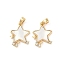 Natural White Shell Star Pendants, Brass Micro Pave Clear Cubic Zirconia Star Charms, Real 18K Gold Plated, 17.5x14x3mm, Hole: 3x5mm