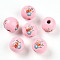 Easter Theme Printed Wood Beads, Round, Pink, 14.5~15x15.5~16.5mm, Hole: 4~4.5mm