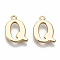 Brass Charms, Nickel Free, Letter, Real 18K Gold Plated, Letter.Q, Q: 13x10x1mm, Hole: 1.2mm