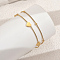 Elegant 201 Stainless Steel Box Chain Double-layer Bracelets, Satellite Chains & Heart Link Chain Bracelets for Women, Real 18K Gold Plated, 1/4 inch(0.8cm), Inner Diameter: 7-1/8 inch(18cm)