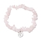 Natural Rose Quartz Stretch Bracelets, with 304 Stainless Steel Pendants, Flat Round with Taurus Sign, Inner Diameter: 1-7/8~2 inch(4.9~5.2cm)
