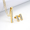 Rectangle 304 Stainless Steel Rhinestone Pendant Necklace & Stud Earring, Golden, Crystal, 450mm