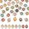 28pcs 7 colors Glass Connector Charms, with Alloy Findings, Flat Round with Tree Links, Platinum, 17~19.5x13.5x5.5mm, Hole: 1.6mm, 4pcs/color
